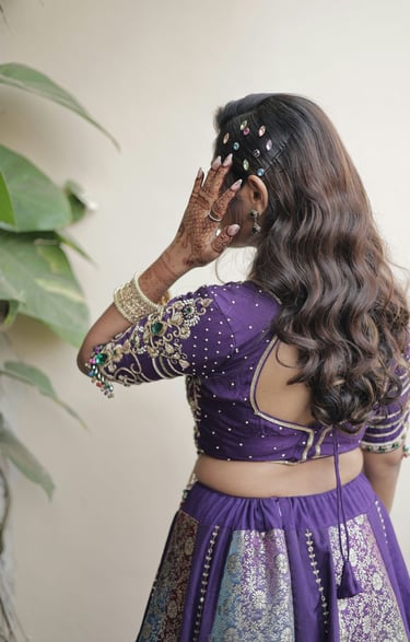 Bridesmaid hairstyle with elegant jewelry by best salon in Gotri