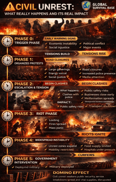 the infographics image of Civil Unrest what really happens and its real impact