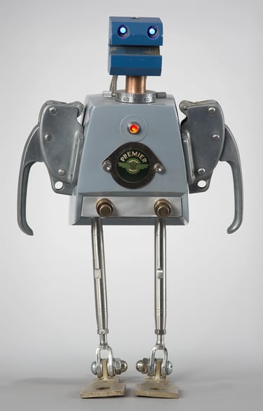 Assemblage robot named Primo by artist Tal Avitzur.