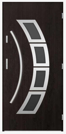 a modern door with a curved glass door