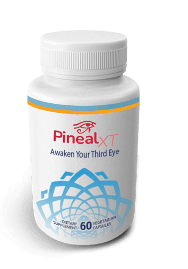 Pineal XT dietary supplement bottle with 60 vegetarian capsules for third eye awakening.