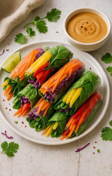 Rainbow Veggie Spring Rolls with Thai Peanut Sauce