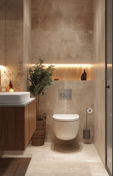 modern aydınlatmalı banyo tasarımı uygulaması