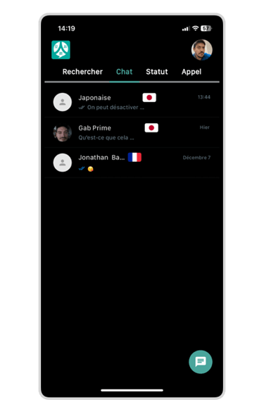 Phone mockup with Ohaio Chat discussion list