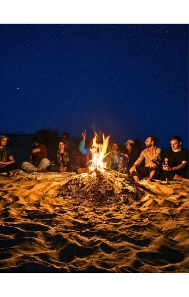 Campfire during an authentic overnight desert safari in Jaisalmer.