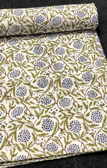 Custard apple block print kantha quilt