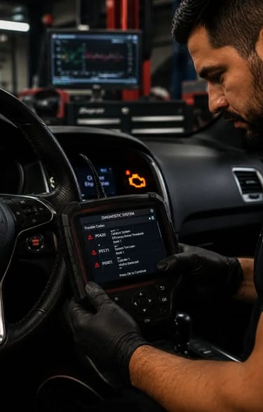 Professional car diagnostic service at Fast Tire Shop using advanced scan tools to detect check
