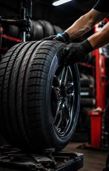 Professional tire installation service at Fast Tire Shop featuring new and used tires, high-quality 