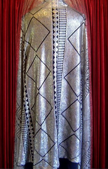 Heavy geometric silver Tulle Bi Talli fabric from Egypt