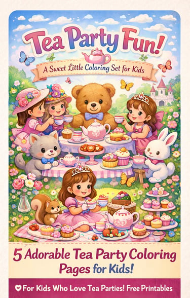 Tea Party Fun!  5 Adorable Tea Party Coloring Pages for Kids!