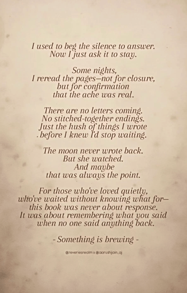 The Moon Doesn't Write Back | Promotional post | Reverie's Realm instagram | Aarushi Jain Writes