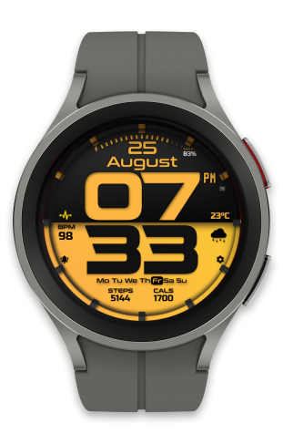 a smartwatch sport watch with a yellow and black dial