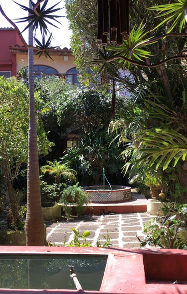 jardin interior de casona de Naolinco de Victoria Pueblo Mágico