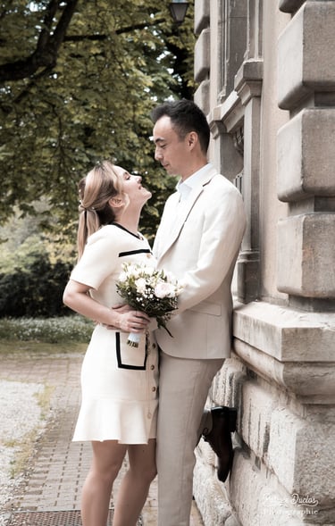 a man and woman standing next to each other