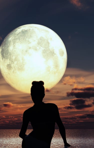 Femme entrepreneure dans l'introspection en quête de sa vérité intérieure, connectée à la Lunees