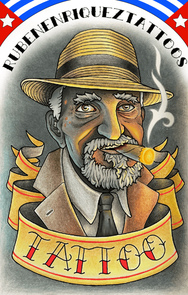 Cuban Tattoos: a man with a hat and a cigar