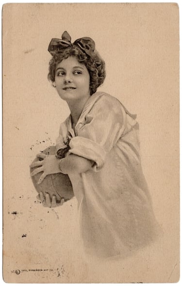 1912 Parkinson Art Company Girl with Basketball & Hair Ribbon Antique postcard