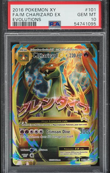 “PSA 10 M Charizard EX Pokémon card showcasing holographic artwork and dynamic EX design.”