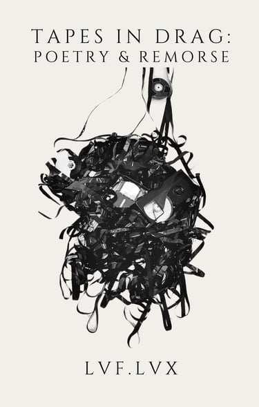 The cover of the collection of poems, Tapes in Drag: Poetry & Remorse by LVF. It shows cassette tape