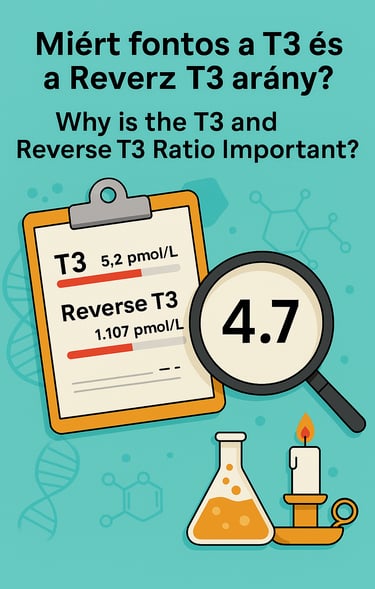 T3 and Reverse T3 ratio infographic with lab results and 4.7 ratio value