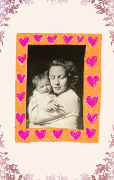 a woman holding a baby in a frame