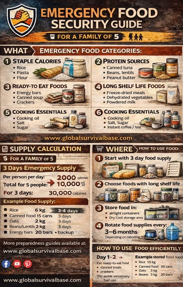 emergency food security guide long term food storage survival infographic