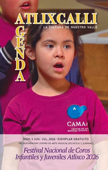A young girl singing at the Atlixco 2026 National Festival of Children's and Youth Choirs.
