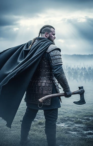 Viking warrior standing on the battle field.