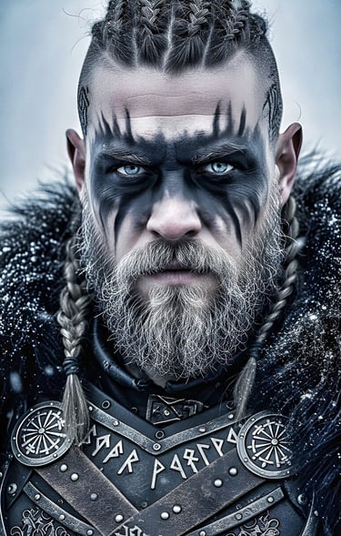 Close up of Viking warrior wearing war paint