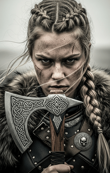 Close up of fierce Shield Maiden