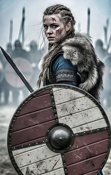 Shield maiden preparing to charge into enemies