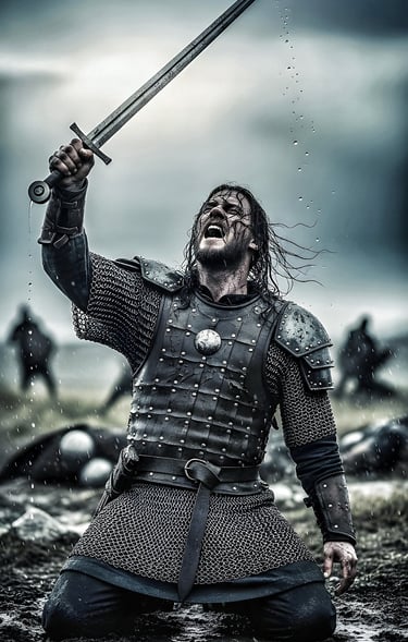 Viking warrior cries out on battle field