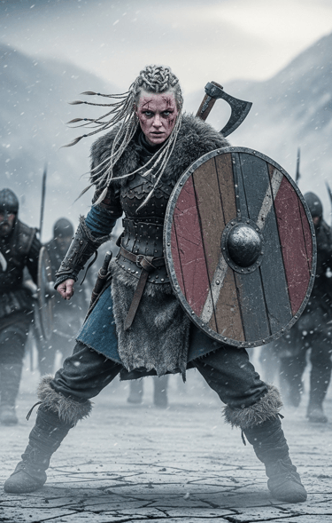 Fierce shield maiden prepares for battle