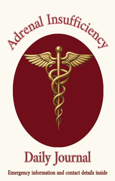 Adrenal insufficency daily journal helps users track medications, sodium intake, stress levels, symp
