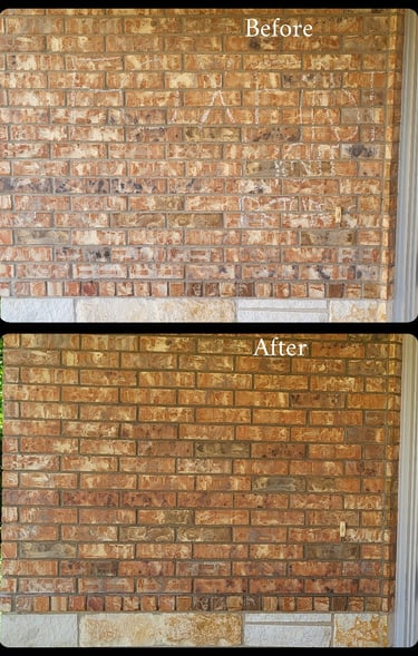 Removed deep chalk markings in brick before and after.