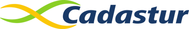 Official Cadastur logo with blue text and yellow and green abstract wave design elements.