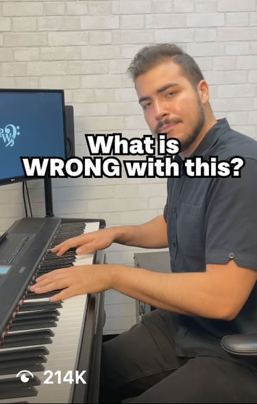 Daine Jordan's piano social media video with the hook caption what is wrong with this?