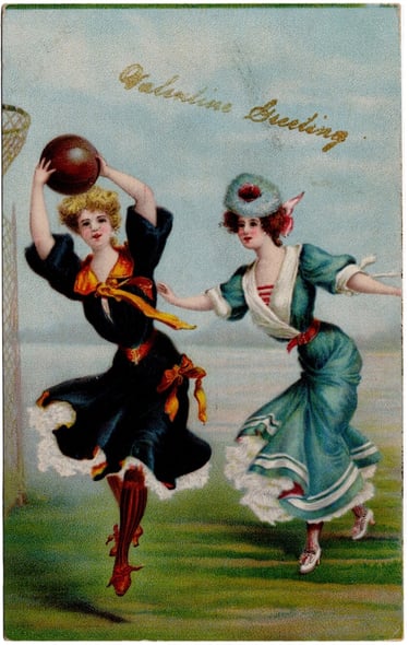 The 1st basketball Valentines day card antique postcard
