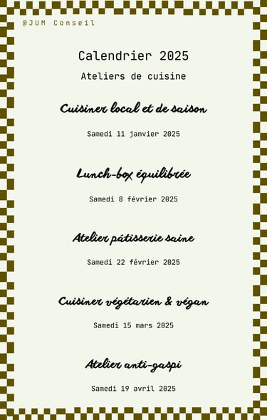 liste d'ateliers de cuisine