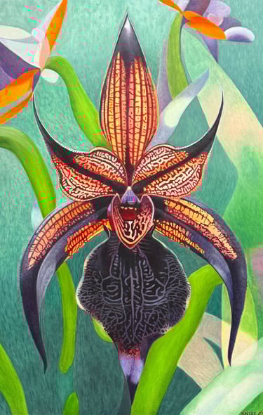 Monumental Black Orchid by Christine Knize with amazing detail and glazing