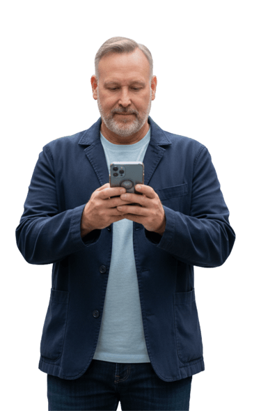 gary k on his phone messaging people