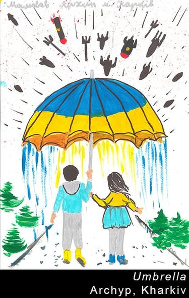 painting of an umbrella in the Ukrainian colours