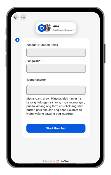 lucky sabong live chat support screen