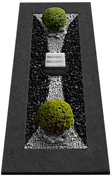 Tombe paysagère galets et buis