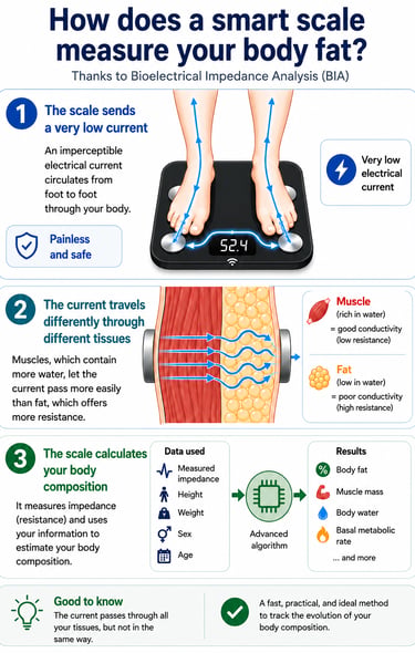 How does a smart scale measure your boddy fat ?
