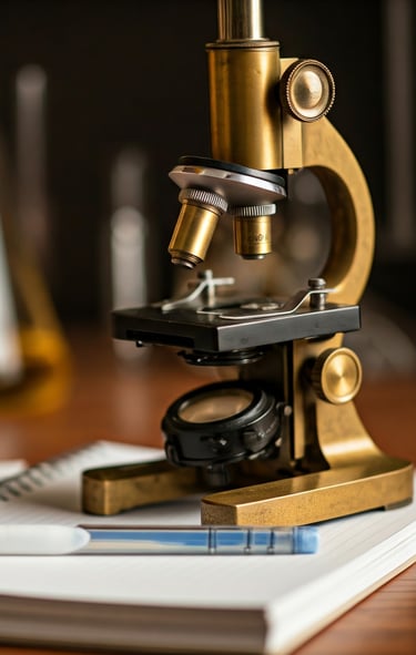 Microscópio acima de um caderno