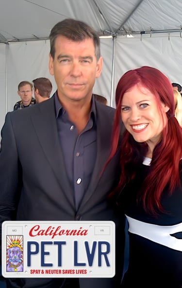 Actor Pierce Brosnan and Lacey Sculls raise awareness for the California spay & neuter license plate