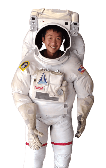 Image of Adam Zheng in an astronaut suit