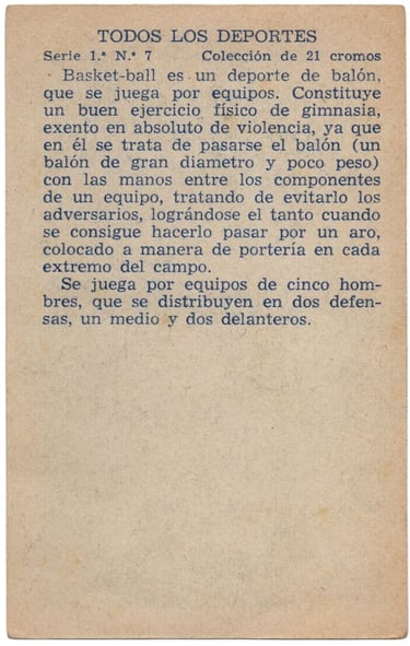 1930s Huecograbado Mumbru Todos Los Deportes Serie 1 No 7 Basketball Card Rare Spain (back)