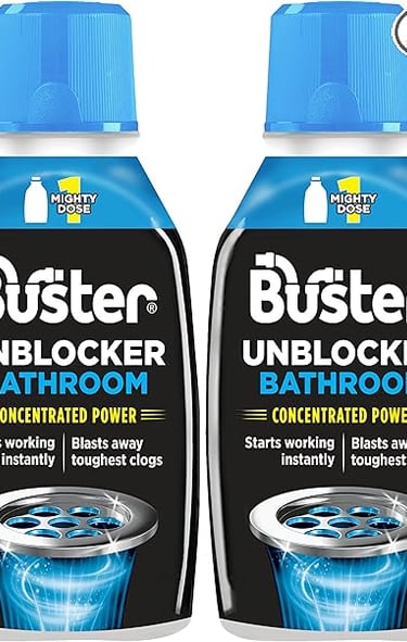 a bottle of busterer unblocker bathroom cleaner